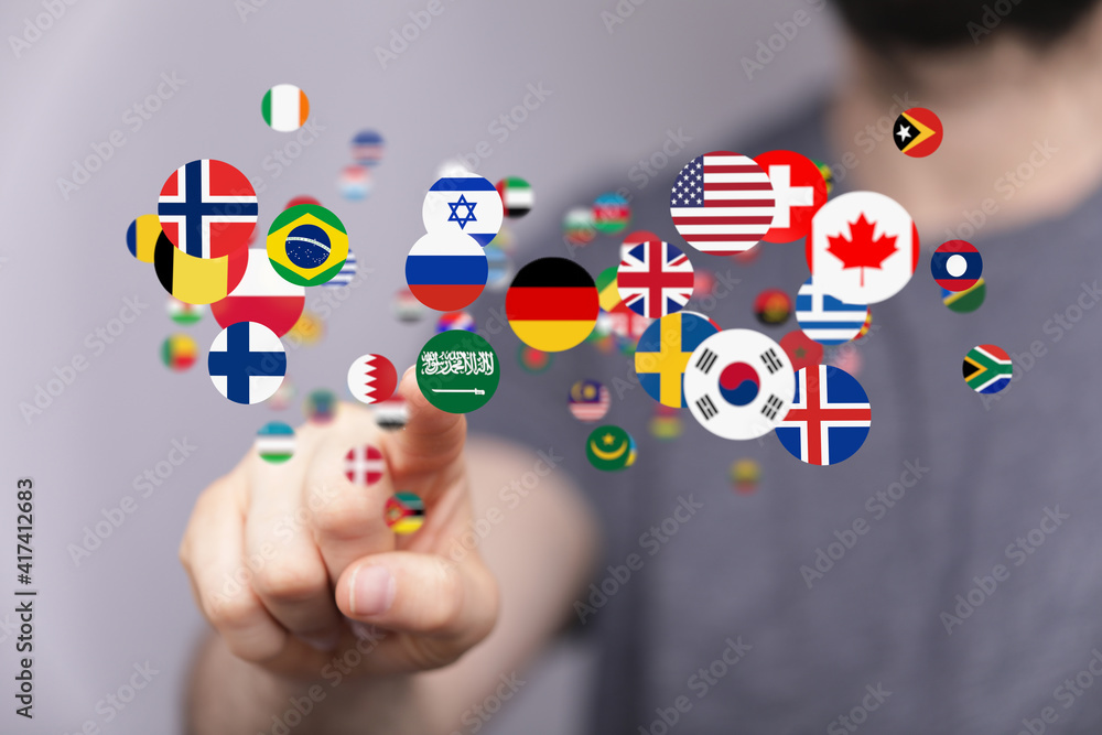 World map with all states and their flags World map with all states and their flags