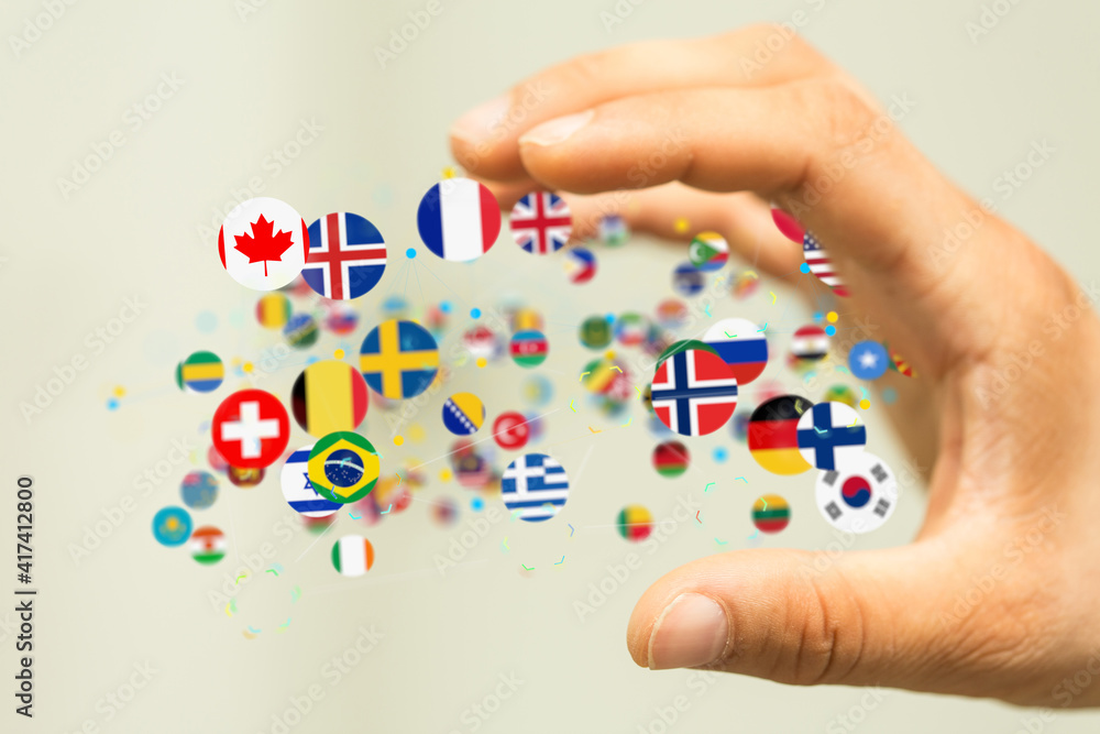 World map with all states and their flags World map with all states and their flags