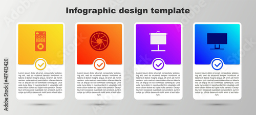 Set Remote control, Camera shutter, Projection screen and Smart Tv. Business infographic template. Vector.