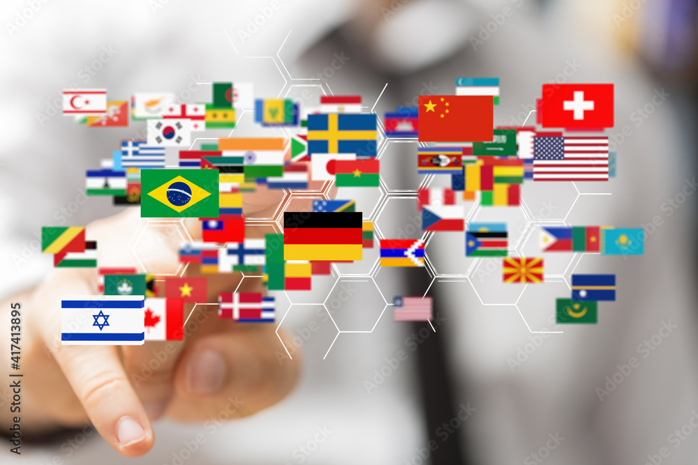 World map with all states and their flags World map with all states and their flags
