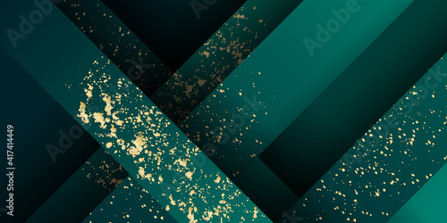Emerald Luxury Gold Background. New Year Christmas Celebration Poster. Royal Silver Business Banner 3D Abstract Polygonal Sparkle Cover. Golden Premium Low Poly Frame Gold Luxury Crystal Card 