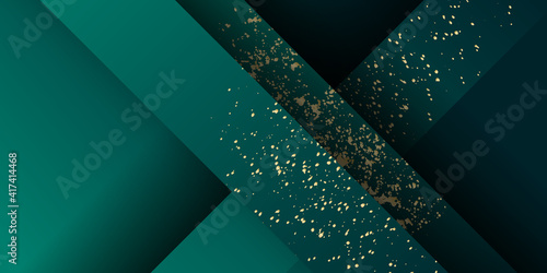 Emerald Luxury Gold Background. New Year Christmas Celebration Poster. Royal Silver Business Banner 3D Abstract Polygonal Sparkle Cover. Golden Premium Low Poly Frame Gold Luxury Crystal Card 