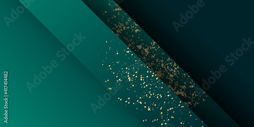 Emerald Luxury Gold Background. New Year Christmas Celebration Poster. Royal Silver Business Banner 3D Abstract Polygonal Sparkle Cover. Golden Premium Low Poly Frame Gold Luxury Crystal Card 