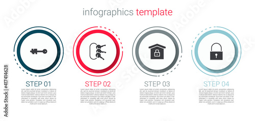 Set Old key, Bunch of keys, House under protection and Lock. Business infographic template. Vector.