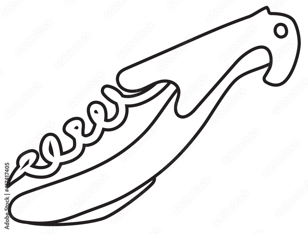 Doodle cartoon hipster style black and white vector illustration. A professional corkscrew bartender accessory tool and a crook. Good for wine bar restaurant menu decoration or ads. Doodle cartoon hipster style black and white vector illustration. A professional corkscrew bartender accessory tool and a crook. Good for wine bar restaurant menu decoration or ads.