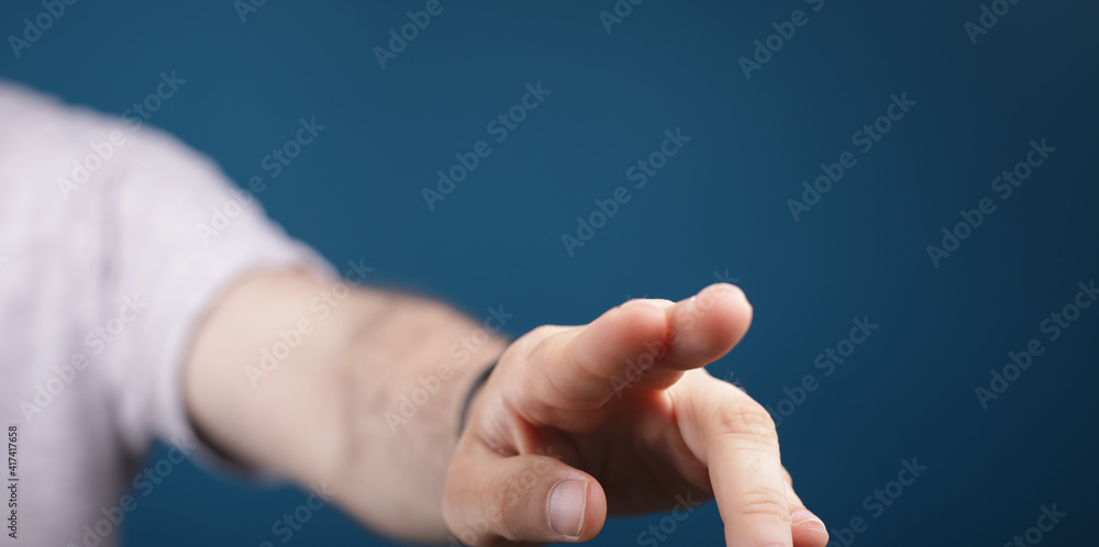 touching young man finger pointing touch