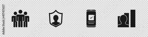 Set Users group, protection, Smartphone and Productive human icon. Vector.