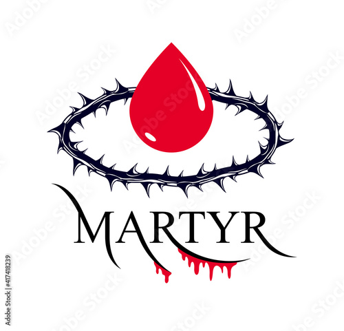 Martyr vector concept logo or sign, Christian religion and faith saint person, martyrdom blackthorn thorn wreath crown, Jesus Christ, suffering pain.