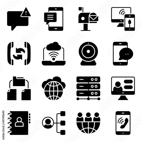Pack of Communication and Network Technology Solid Icons 