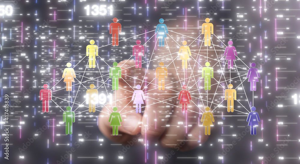 network holding in hand 3d connection data.