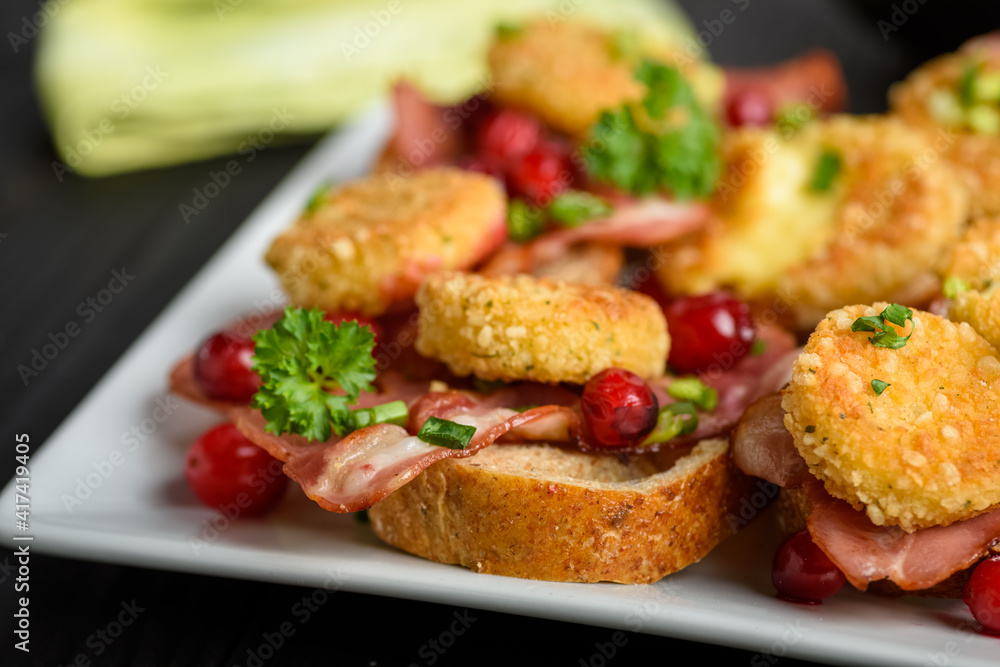 sandwich with fried camembert cheese and bacon sandwich with fried camembert cheese and bacon
