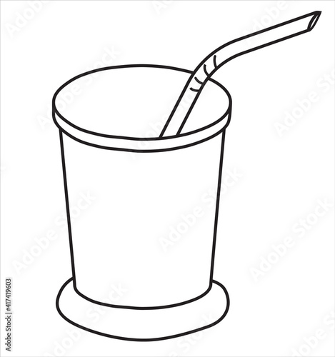 Stylish hand-drawn doodle cartoon style Mint Julep cocktail metal chrome silver mug with a straw vector illustration. For party card, invitations, posters, bar menu or alcohol cook book recipe.
