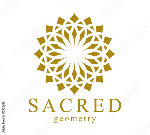 Flower of Life esoteric sacred geometry ancient symbol isolated on white background, best for boutique or hotel or spa or beauty salon logo or emblem.
