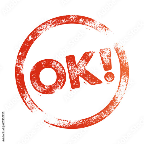 OK - OKAY - Red Grunge Letterpress Stamp - Round Frame