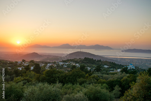 Sunset over the island Kos Island, Greece