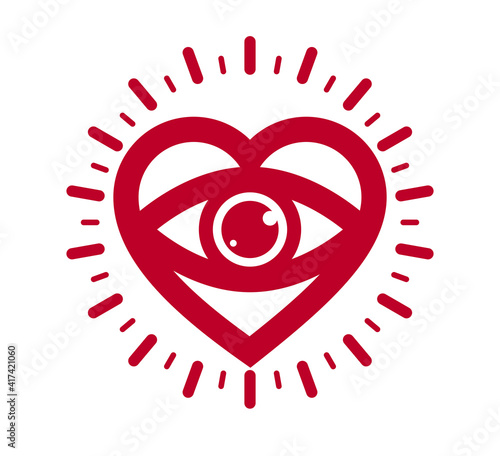You look great concept cheerful greeting vector design element, compliment stylish retro design created with heart and eye, creative icon or logo, dating valentine day theme.