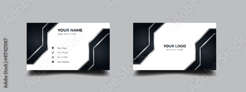 Futuristic black and white business card. Luxury and elegant with silver metallic design. Vector illustration print template.