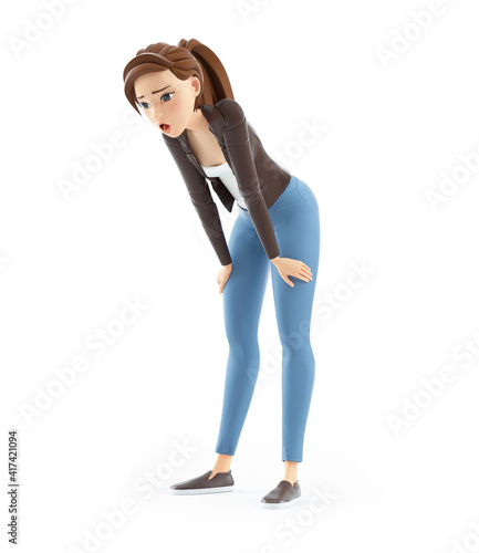 Φωτογραφία 3d breathless cartoon woman after running