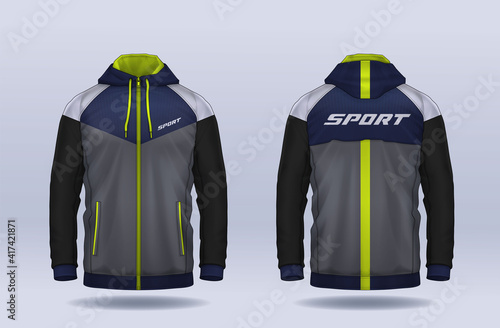 Hoodie shirts template.Jacket Design,Sportswear Track front and back view.