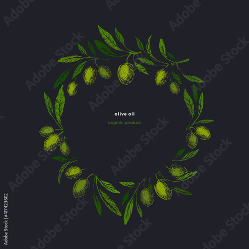 Olive kotinos. Vintage wreath, vector symbol. Art