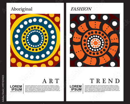 Colorful Abstract Banner Template with aboriginal art style for Web Design, Landing page, and Print Material