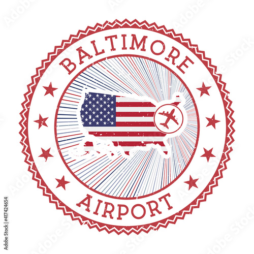 Baltimore Airport stamp. Airport logo vector illustration. Baltimore aeroport with country flag.