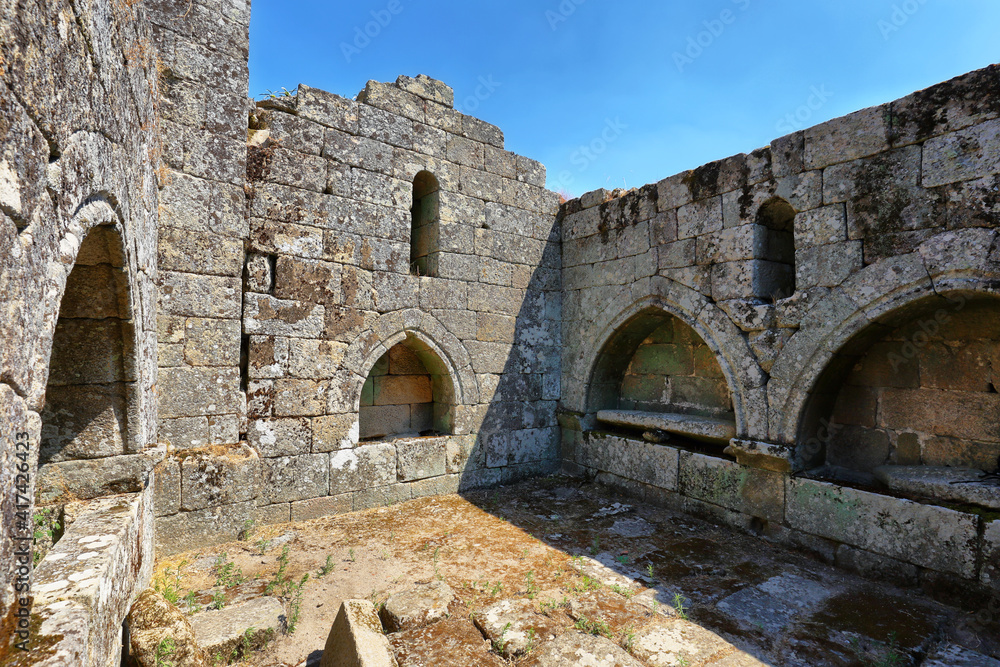 Views of San Salvador church in medieval walled village near Carrazeda de Ansiaes, Portugal
