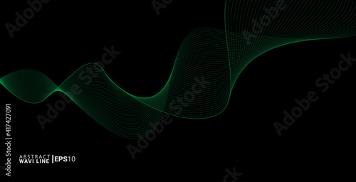 Abstract green wave lines. Vector waves flowing isolated on black background. EPS10