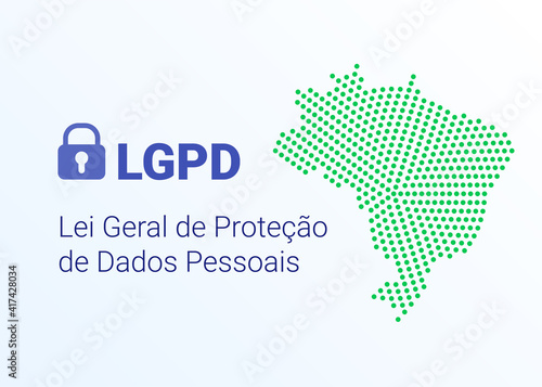 LGPD - Brazilian Data Protection Authority DPA  rights under the Lei Geral de Prote o de Dados - Spanish . Vector background with lock and map of Brazil