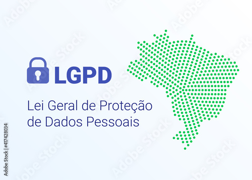 LGPD - Brazilian Data Protection Authority DPA, rights under the Lei Geral de Prote o de Dados - Spanish . Vector background with lock and map of Brazil