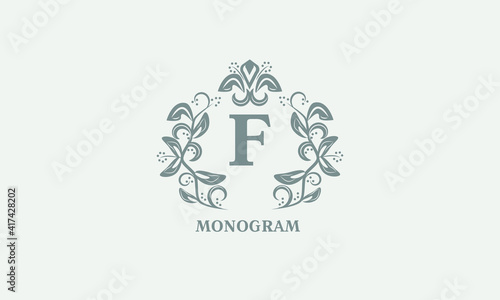 Decorative vector monogram with the initial letter F. Exquisite logo for cafe, bar, restaurant, invitation. Business style or company brand.