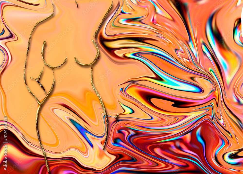 Obraz premium beautiful female silhouette on a multicolored abstract background.