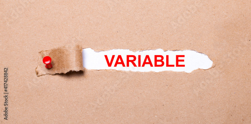 Beneath the torn strip of kraft paper attached with a red button is a white paper labeled VARIABLE