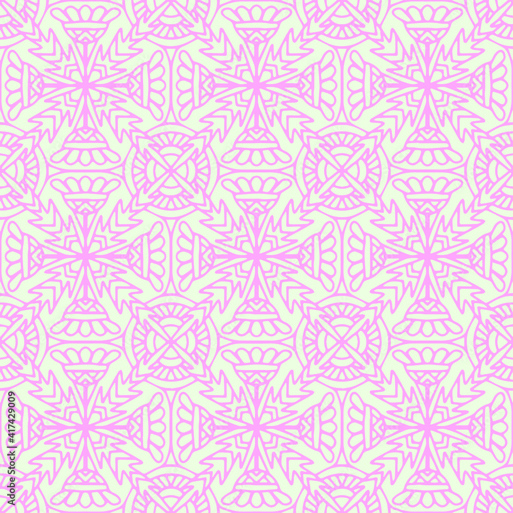 tile with violet folk style flowers drawn on a light background, seamless pattern, vector, textile