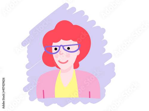 Woman with red hair wearing big fashionable glasses. Vector portrait of an extravagant lady.
