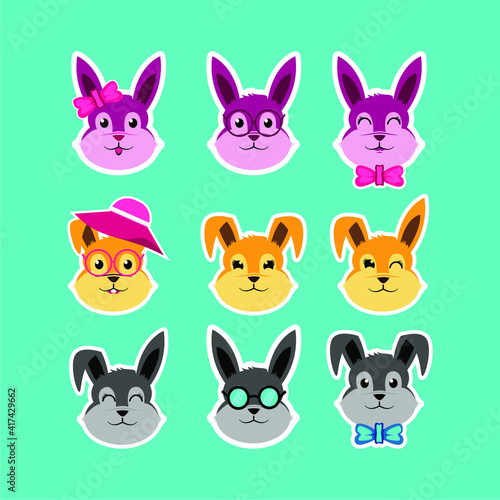 set of rabbit for stickers