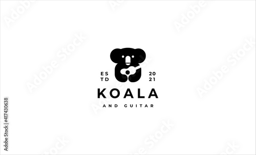 koala with guitar music logo vector icon design