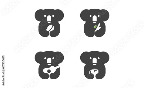 Photography set of koala black logo icon design vector