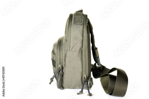 small army combat rucksack isolated on white background, studio shot