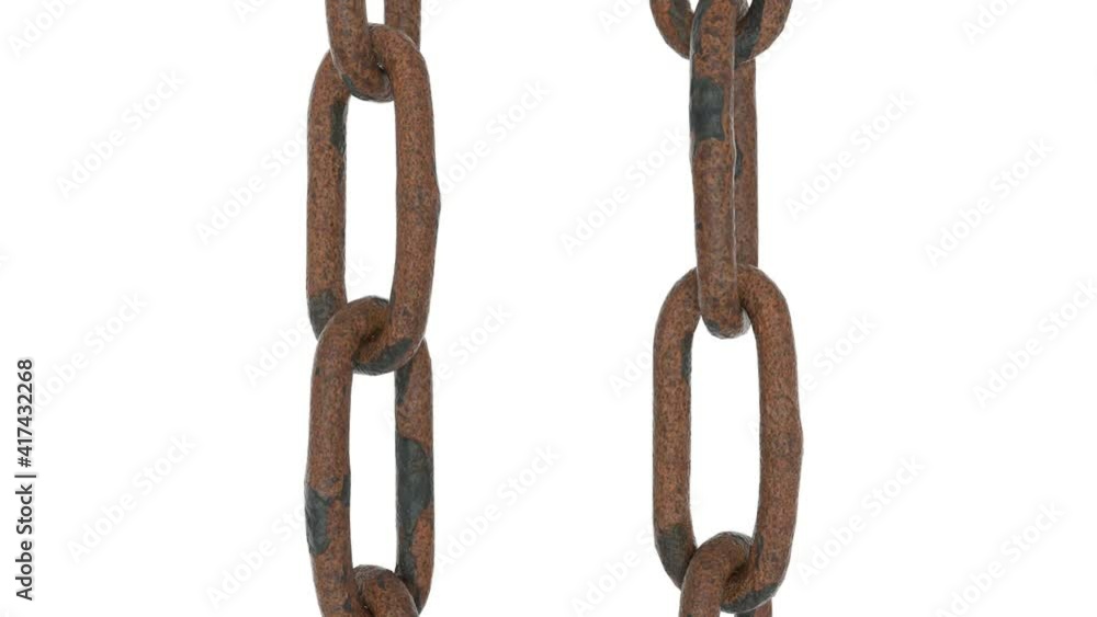 Two old iron chains move parallel vertically towards each other. Two old iron chains move parallel vertically towards each other.