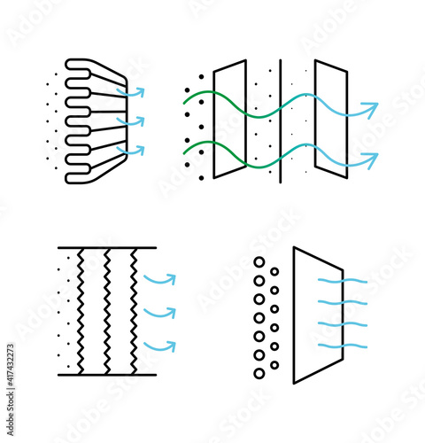 Air cleaner filter icon set. Icon for air purification filtration. Editable line shapes. Simple line Air Cleaner icon for templates, web design, logo and infographics.