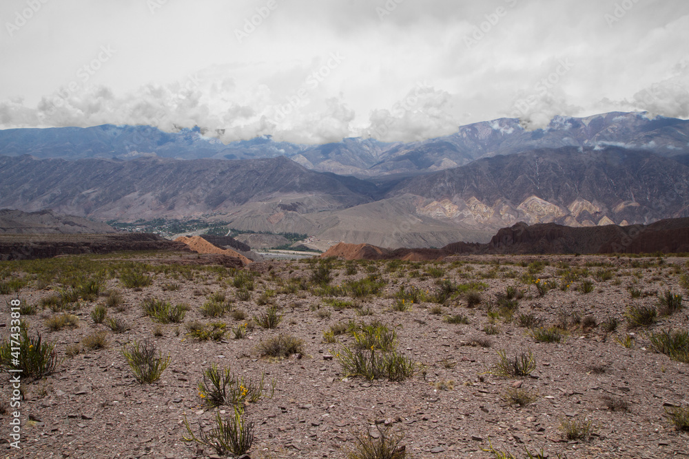 Altiplano. Alpine landscape. View of the arid desert, mountains and ravine. 