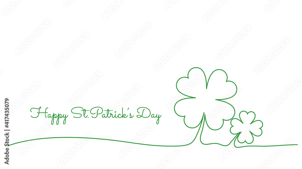Continuous line drawing of Happy Saint Patrick's Day Irish celebration design with clover leave out line,illustration EPS10. Continuous line drawing of Happy Saint Patrick's Day Irish celebration design with clover leave out line,illustration EPS10.