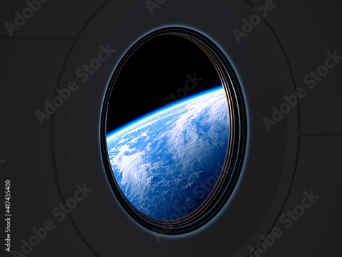 Fototapeta Naklejka Na Ścianę i Meble -  Amazing View Of Planet Earth From The Porthole Of A Private Spacecraft