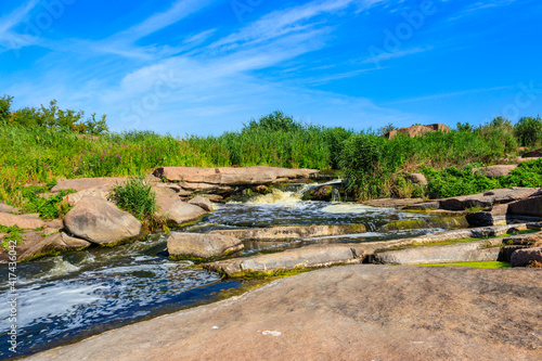 View of Tokovsky waterfalls on the Kamenka river in Dnipropetrovsk region, Ukraine