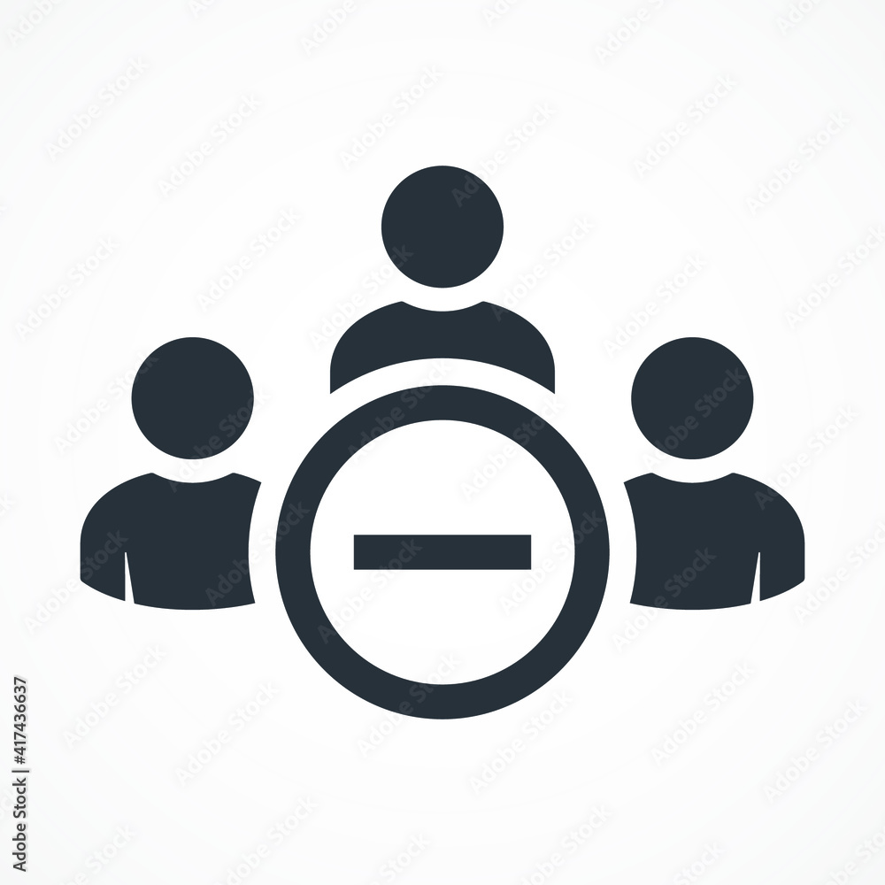 People icons: kicked out of a group, team, department. Team icon with cancel sign. Users icon and close, delete, remove concept. Cancel users sign. Reject members, Delete group People icons: kicked out of a group, team, department. Team icon with cancel sign. Users icon and close, delete, remove concept. Cancel users sign. Reject members, Delete group