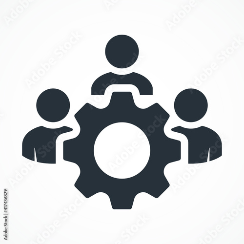 Management Icon. Teamwork management icon. Business team. Company leader, supervisor. Partnership icon. Organization workforce. Facility