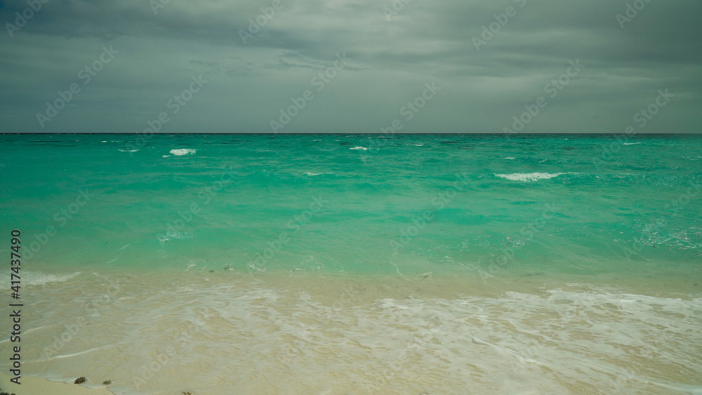 Obraz premium Sandy tropical beach and blue sea. Summer and travel vacation concept.