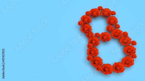 March 8 Women's Day card with red flowers