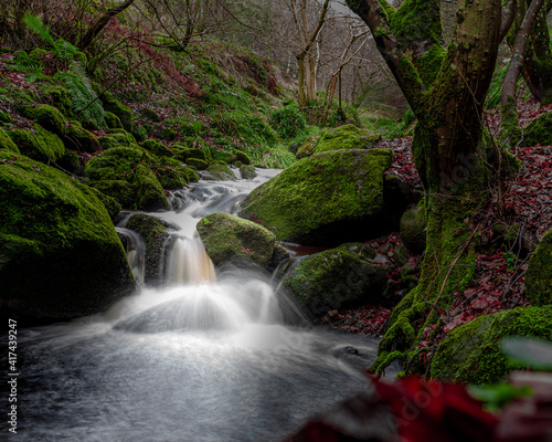 Forest river with waterfall in Wicklow moutains  Ireand.